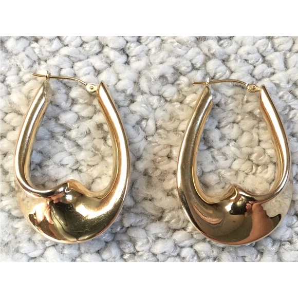 14k Yellow Gold Swirl Hoop Wave Twist Hollow Earrings 1  1/2 In - Picture 1 of 11